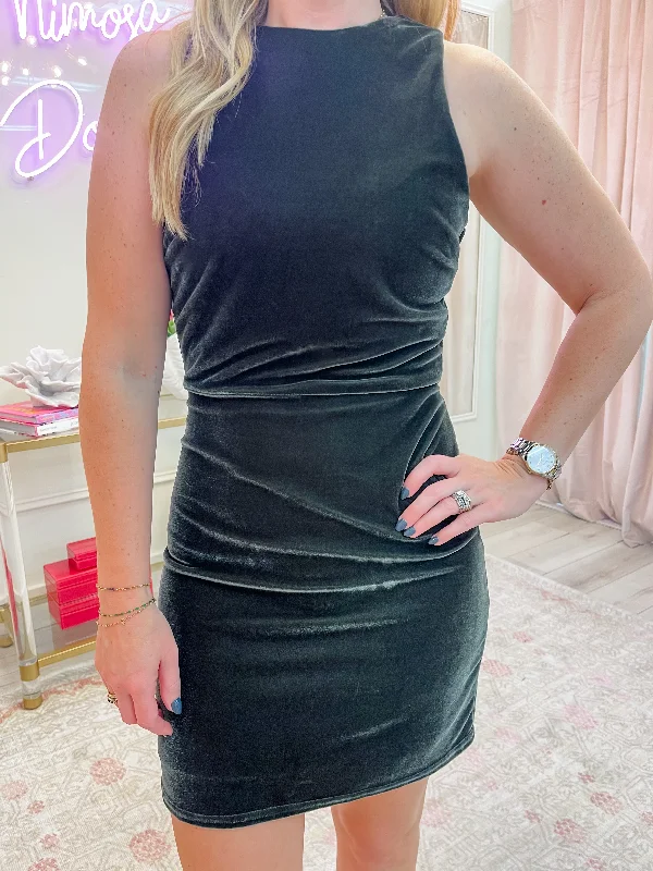 Midnight Oil Velvet Mini Dress Stylish Sweetheart Neck Mini Dress