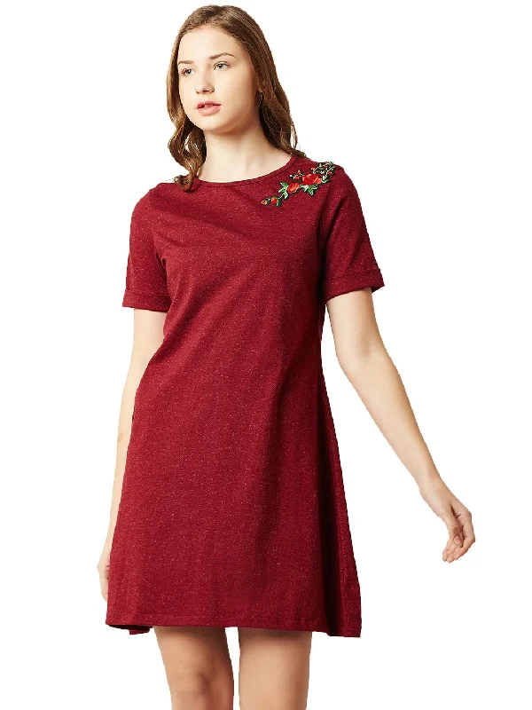 Miss Chase Women's A-Line Mini Dress (MCAW17D10-54-143-02_Maroon_X-Small) Stylish Floral Print Mini Dress