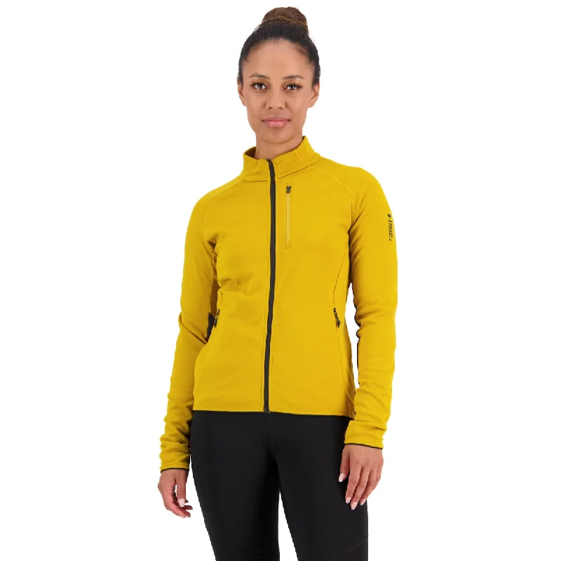Mons Royale - Women's Approach Merino Shift Fleece Jacket - Turmeric Nylon Fabric Polyester Fabric Spandex Fabric Mons Royale - Women's Approach Merino Shift Fleece Jacket - Turmeric Nylon Fabric Polyester Fabric Spandex Fabric
