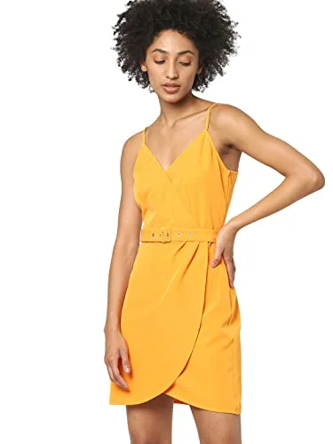 Only Women's Polyester A-Line Mini Dress (15257455- Flame Orange_L) Trendy Crossover Mini Dress Only Women's Polyester A-Line Mini Dress (15257455- Flame Orange_L) Trendy Crossover Mini Dress