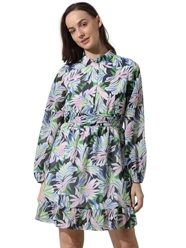 ONLY Women's Polyester Shirt Mini Dress (15339919- Black Trendy Mini Dress with Belt ONLY Women's Polyester Shirt Mini Dress (15339919- Black Trendy Mini Dress with Belt