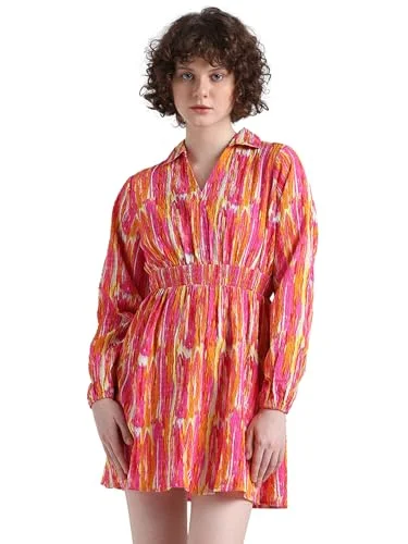 ONLY Women's Viscose A-Line Mini Dress (15331443-Phlox Pink_Phlox Comfortable One-Shoulder Mini Dress ONLY Women's Viscose A-Line Mini Dress (15331443-Phlox Pink_Phlox Comfortable One-Shoulder Mini Dress