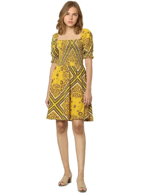 Only Women's Viscose Shift Mini Dress (15280952-Arrowwood_Yellow_40) Stylish Puff Sleeve Mini Dress Only Women's Viscose Shift Mini Dress (15280952-Arrowwood_Yellow_40) Stylish Puff Sleeve Mini Dress