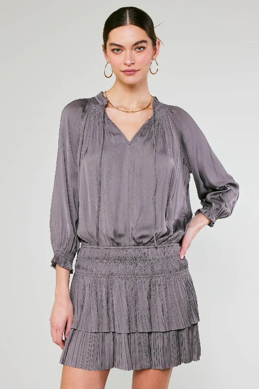 Aurelie Pleated Mini Dress Fashionable Lace-Trim Mini Dress