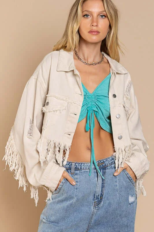 Plus Size Wester Fringe-Detailed Cropped Denim Jacket Striped Jacket Polka Dot Jacket Floral Jacket Plus Size Wester Fringe-Detailed Cropped Denim Jacket Striped Jacket Polka Dot Jacket Floral Jacket