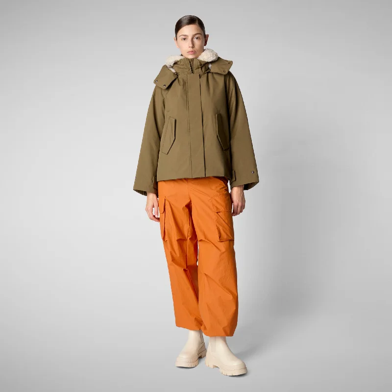 Women's jacket Oriane in husk green Faux Fur Fabric Real Fur Fabric Shearling Fabric Women's jacket Oriane in husk green Faux Fur Fabric Real Fur Fabric Shearling Fabric