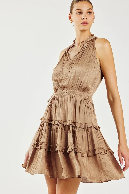 Crinkle Texture Mini Dress Fashionable Lace Mini Dress