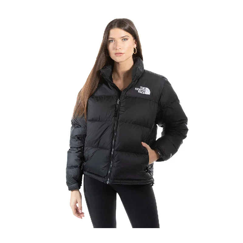 The North Face Womens 1996 Retro Nuptse Jacket NF0A3XEO-LE4 Recycled Black Front Pockets Side Pockets Patch Pockets The North Face Womens 1996 Retro Nuptse Jacket NF0A3XEO-LE4 Recycled Black Front Pockets Side Pockets Patch Pockets