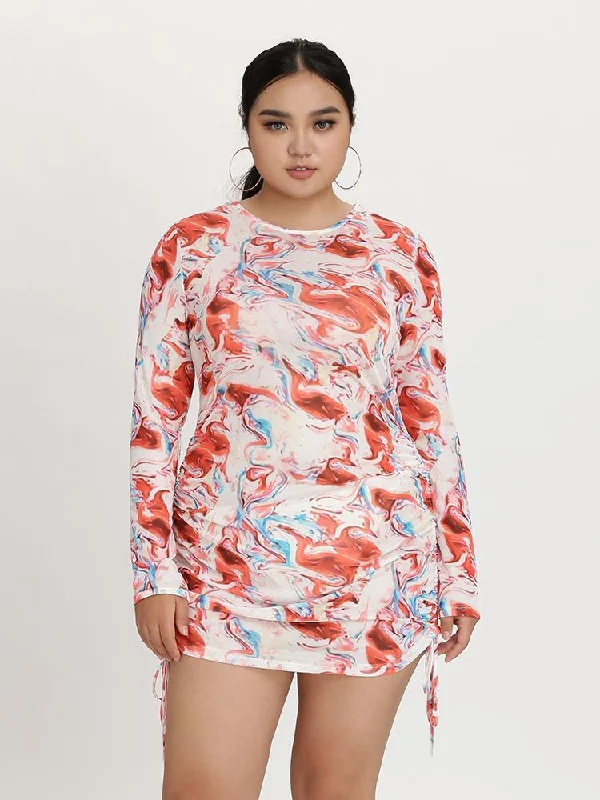 Tie Dye Ruched Mini Dress Classic Floral Print Mini Dress