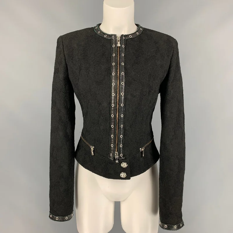 VERSACE JEANS COUTURE Size M Black Jacquard Zip Up Jacket Tailored Jacket Straight Jacket A-Line Jacket VERSACE JEANS COUTURE Size M Black Jacquard Zip Up Jacket Tailored Jacket Straight Jacket A-Line Jacket