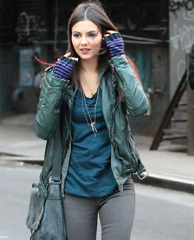 Victoria Justice Green Leather Jacket