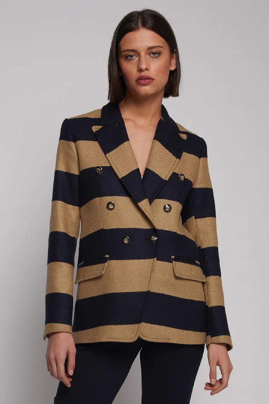 Vilagallo 30776 Navy Camel Stripe Blazer Jacket Collared Jacket Crew Neck Jacket Turtle Neck Jacket Vilagallo 30776 Navy Camel Stripe Blazer Jacket Collared Jacket Crew Neck Jacket Turtle Neck Jacket