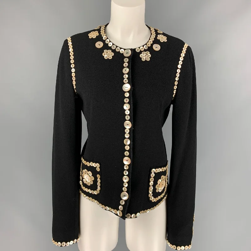Vintage CHEAP and CHIC by MOSCHINO Size 10 Black Wool Applique Jacket Herringbone Jacket Checkered Jacket Solid Jacket Vintage CHEAP and CHIC by MOSCHINO Size 10 Black Wool Applique Jacket Herringbone Jacket Checkered Jacket Solid Jacket