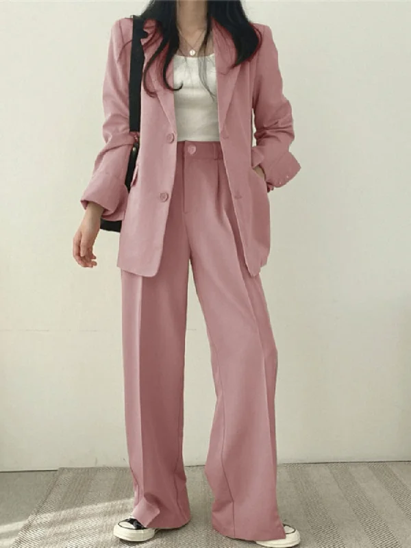 Getadme Women Suit Jacket Trousers Set Full Sleeve Single Breasted Pants Solid Elegant Suit Commuter Coat Autumn Winter Clothing