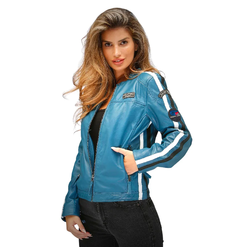 Women's Lambskin Leather Racing Jacket in Challenge Blue **SOLD OUT** Mesh Jacket Canvas Jacket Denim Jacket Women's Lambskin Leather Racing Jacket in Challenge Blue **SOLD OUT** Mesh Jacket Canvas Jacket Denim Jacket