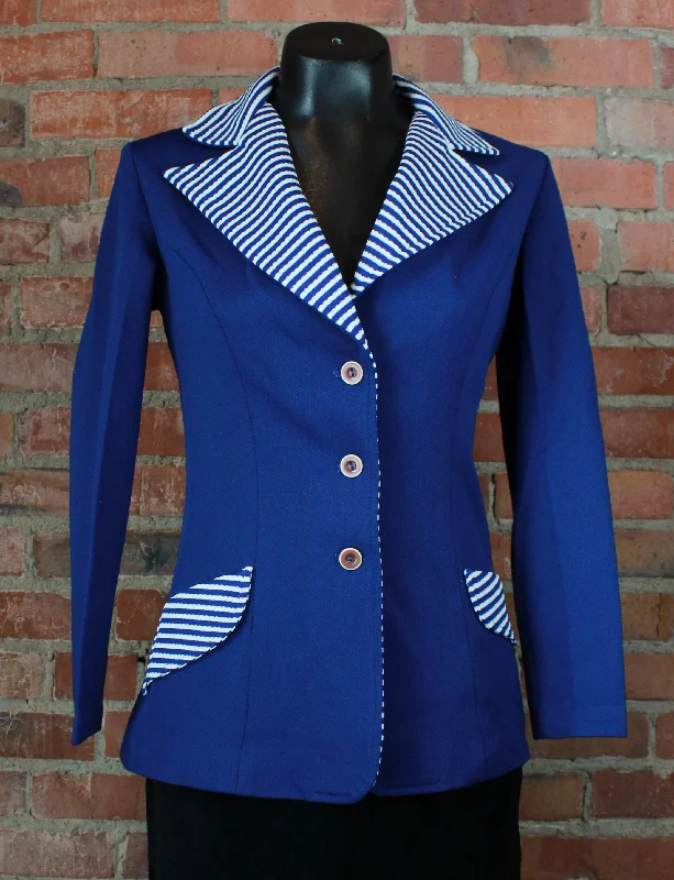 Women's Vintage 70's Montgomery Ward Blazer Jacket Blue Striped Small One-Shoulder Jacket Off-the-Shoulder Jacket Asymmetrical Jacket Women's Vintage 70's Montgomery Ward Blazer Jacket Blue Striped Small One-Shoulder Jacket Off-the-Shoulder Jacket Asymmetrical Jacket