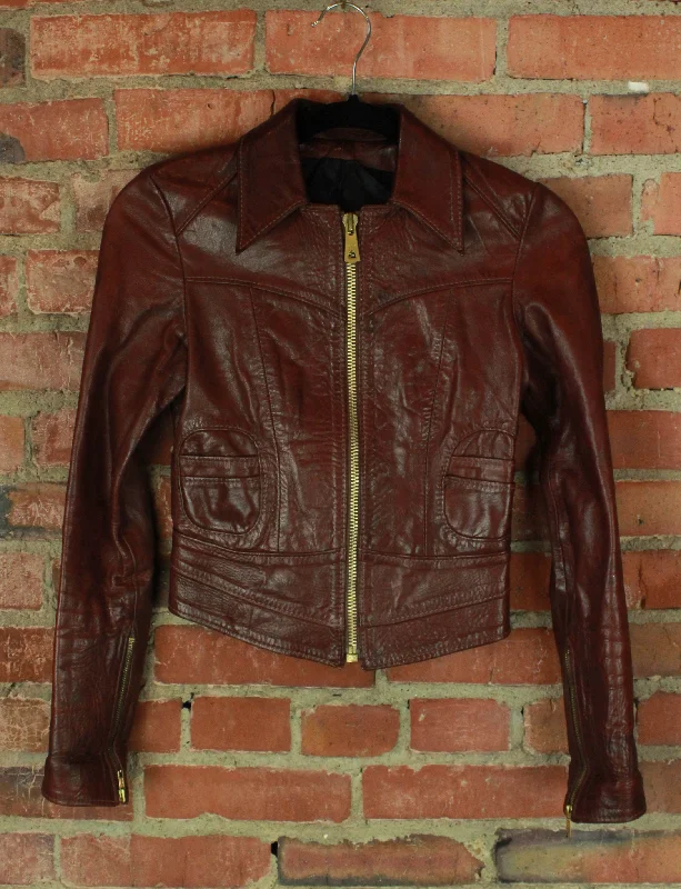 Women's Vintage Early 70's East West Musical Instruments Brown Leather Jacket - XXS V-Neck Jacket Boat Neck Jacket Square Neck Jacket Women's Vintage Early 70's East West Musical Instruments Brown Leather Jacket - XXS V-Neck Jacket Boat Neck Jacket Square Neck Jacket