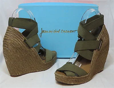 JEAN-MICHEL CAZABAT Women's Zesta Wedge - Khaki - SZ EU36 NIB - MSRP $295! Stylish Paperbag Waist Denim JEAN-MICHEL CAZABAT Women's Zesta Wedge - Khaki - SZ EU36 NIB - MSRP $295! Stylish Paperbag Waist Denim