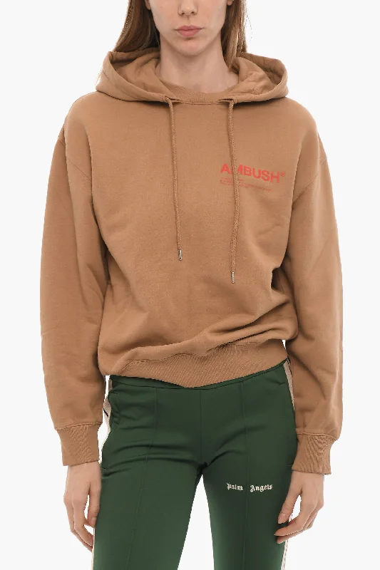 Ambush Brushed Cotton Hoodie with Printed Logo Hoodie with Tied Waist Feminine Flattering Ambush Brushed Cotton Hoodie with Printed Logo Hoodie with Tied Waist Feminine Flattering