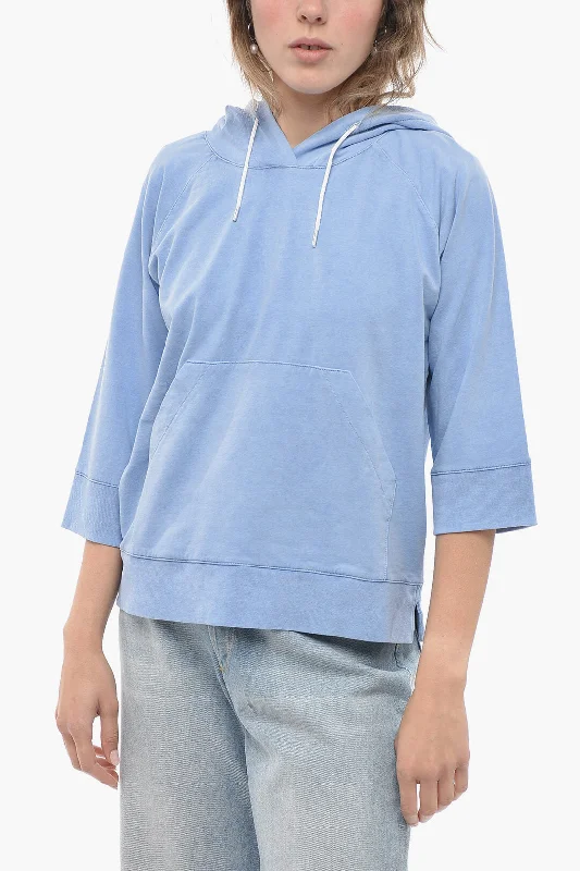 Arovescio 3/4 Sleeve Hoodie with Patch Pocket Hoodie with Bell Sleeves Flared Feminine Arovescio 3/4 Sleeve Hoodie with Patch Pocket Hoodie with Bell Sleeves Flared Feminine