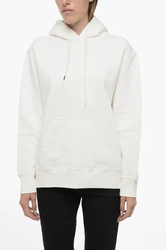 Autry Fleeced-Cotton Hoodie with Tone on tone Embroidery Logo Hoodie with Zipper Placket Modern Functional