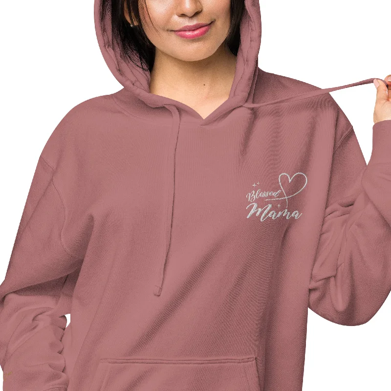 Blessed Mama Embroidered Design Unisex Pigment-Dyed Hoodie, lioness-love Hoodie with Drawcord Adjustable Secure Blessed Mama Embroidered Design Unisex Pigment-Dyed Hoodie, lioness-love Hoodie with Drawcord Adjustable Secure