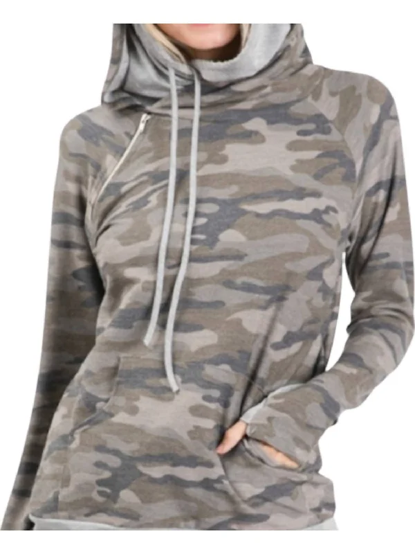 Camo Side Zipper Hoodie In Camo Print Cotton Hoodie Fleece Lining Warmth