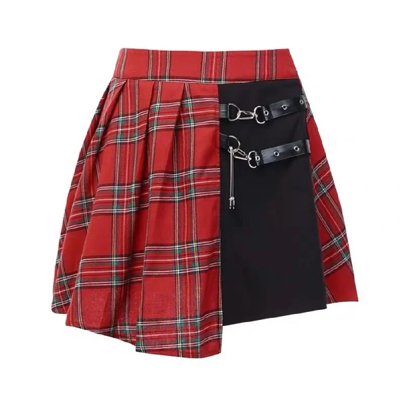 Asymmetric Plaid & Black Skirt Mini Dress J20000