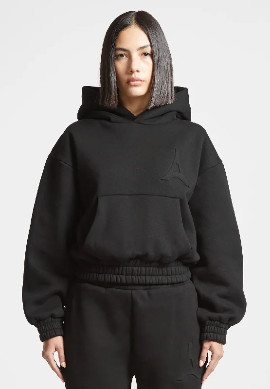Éternelle Eiffel Embossed Hoodie - Black Hoodie with High-Low Hem Asymmetrical Trendy Éternelle Eiffel Embossed Hoodie - Black Hoodie with High-Low Hem Asymmetrical Trendy