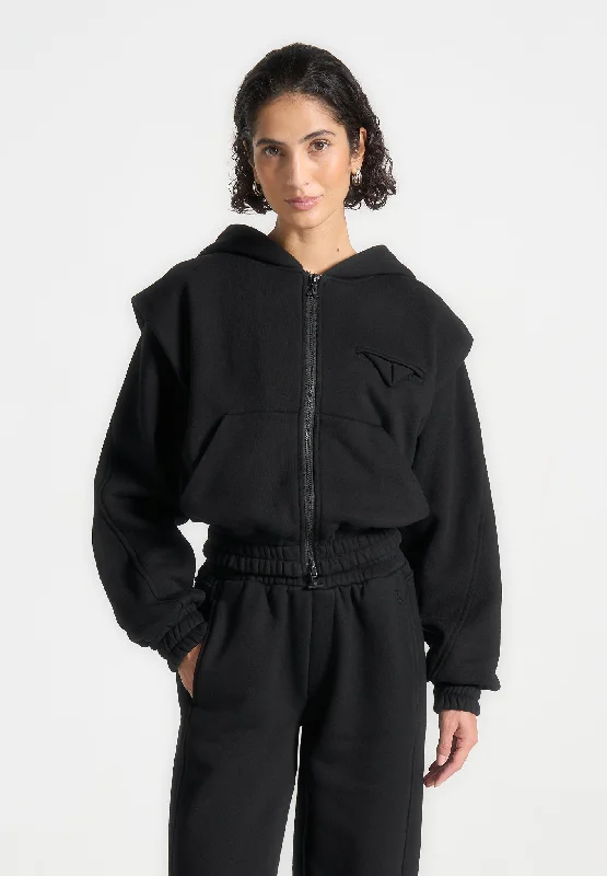 Éternelle Wide Shoulder Zip Through Hoodie - Black Hoodie with Crew Neck Simple Timeless Éternelle Wide Shoulder Zip Through Hoodie - Black Hoodie with Crew Neck Simple Timeless