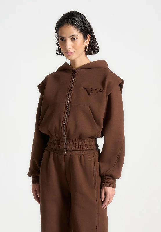 Éternelle Wide Shoulder Zip Through Hoodie - Brown Hoodie with Reflective Safety Nightwear Éternelle Wide Shoulder Zip Through Hoodie - Brown Hoodie with Reflective Safety Nightwear
