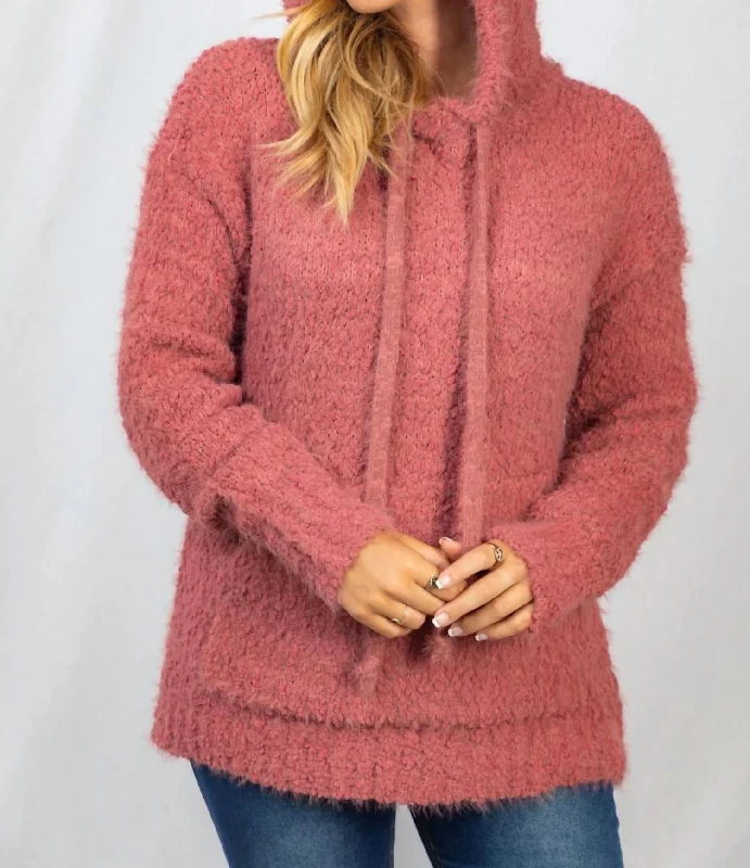 Fuzzy Knit Hoodie In Rose Hoodie with Gradient Ombre Colorful