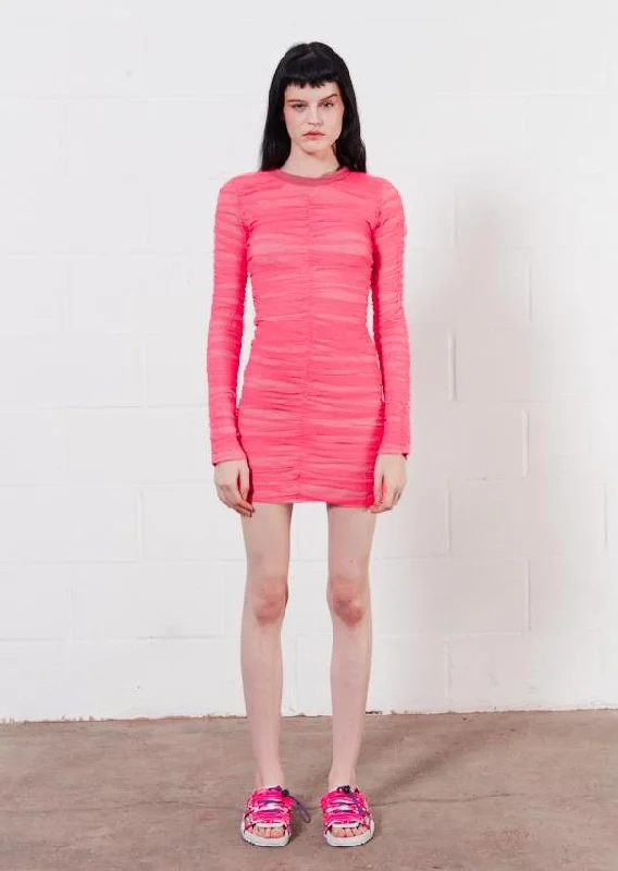 House of Holland Gathered Tulle Mini Dress (Vivid Pink)