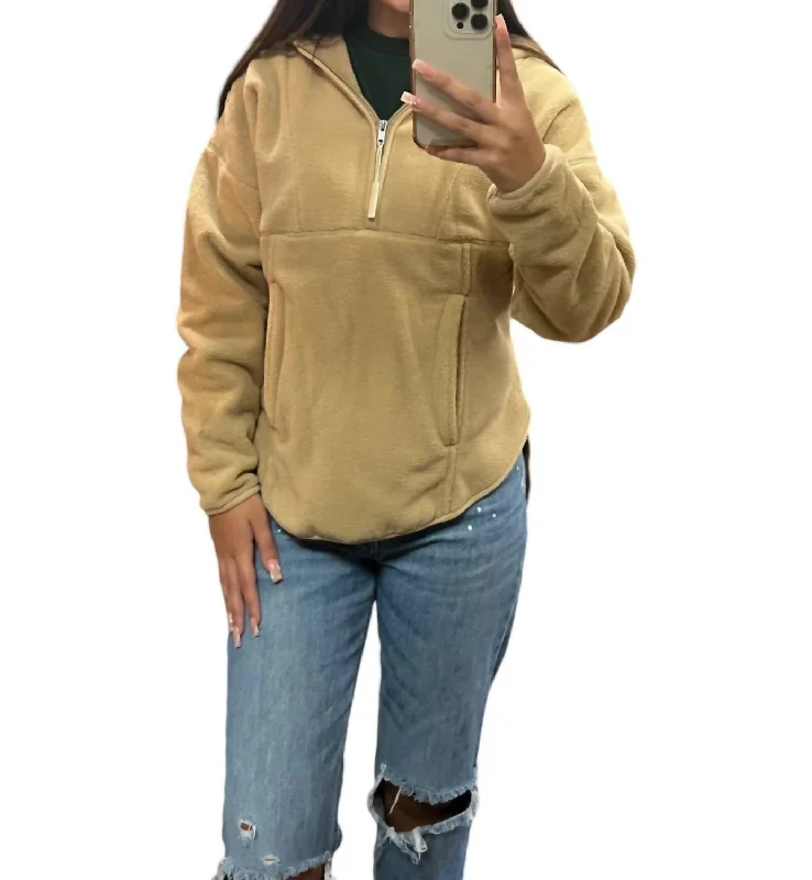 Grace Yoga Hoodie In Tan Hoodie with Full-Zip Functional Layering