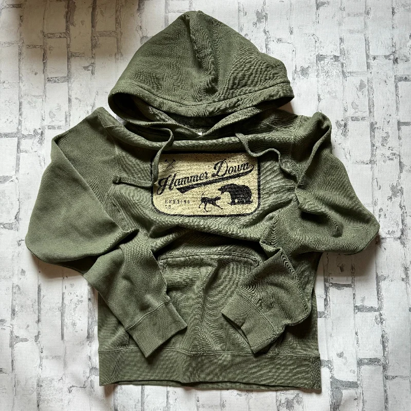 Hammer Down "Deer Hunting Co Label" Hoodie - Green Hoodie with Contrast Stitching Detailed Premium Hammer Down "Deer Hunting Co Label" Hoodie - Green Hoodie with Contrast Stitching Detailed Premium