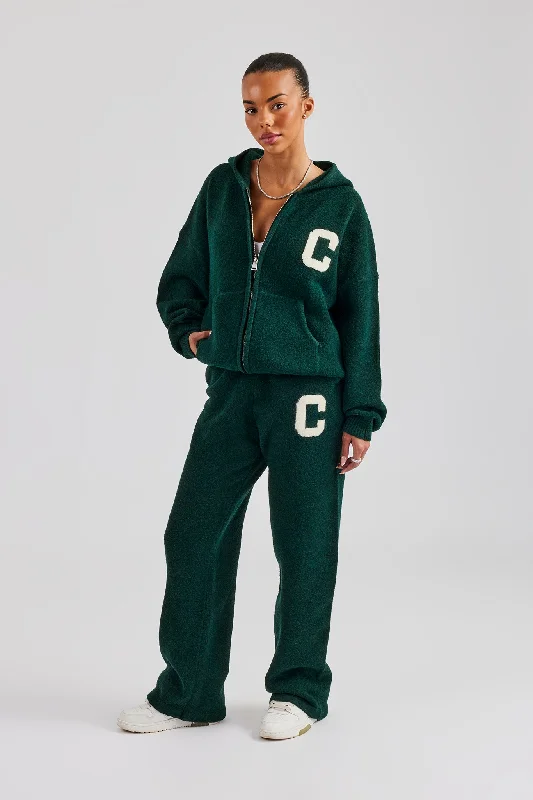 Hooded Zip Through Knitted Tracksuit - Bottle Green Hoodie with Double Zipper Versatile Adjustable Hooded Zip Through Knitted Tracksuit - Bottle Green Hoodie with Double Zipper Versatile Adjustable