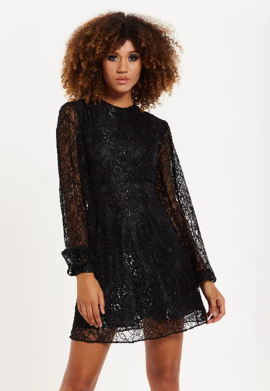 House of Holland Midnight Lace Long-Sleeve Mini Dress