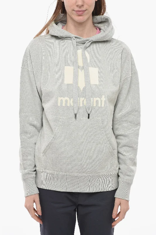 Isabel Marant ETOILE Flocked Logo MANSEL Hoodie Hoodie with Cropped Fit Short Trendy Isabel Marant ETOILE Flocked Logo MANSEL Hoodie Hoodie with Cropped Fit Short Trendy