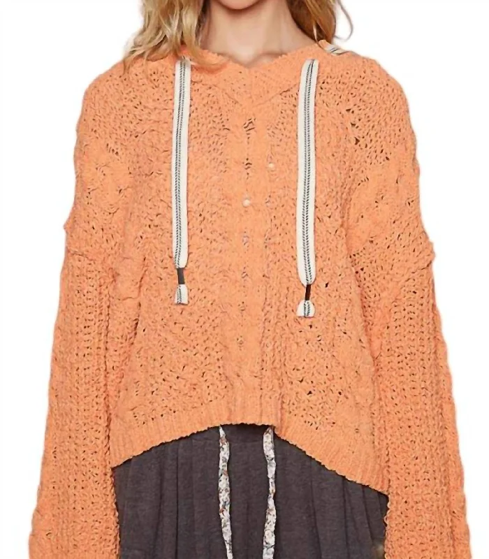 Knox Knit Hoodie In Orange Hoodie with Ribbed Neckline Snug Warm