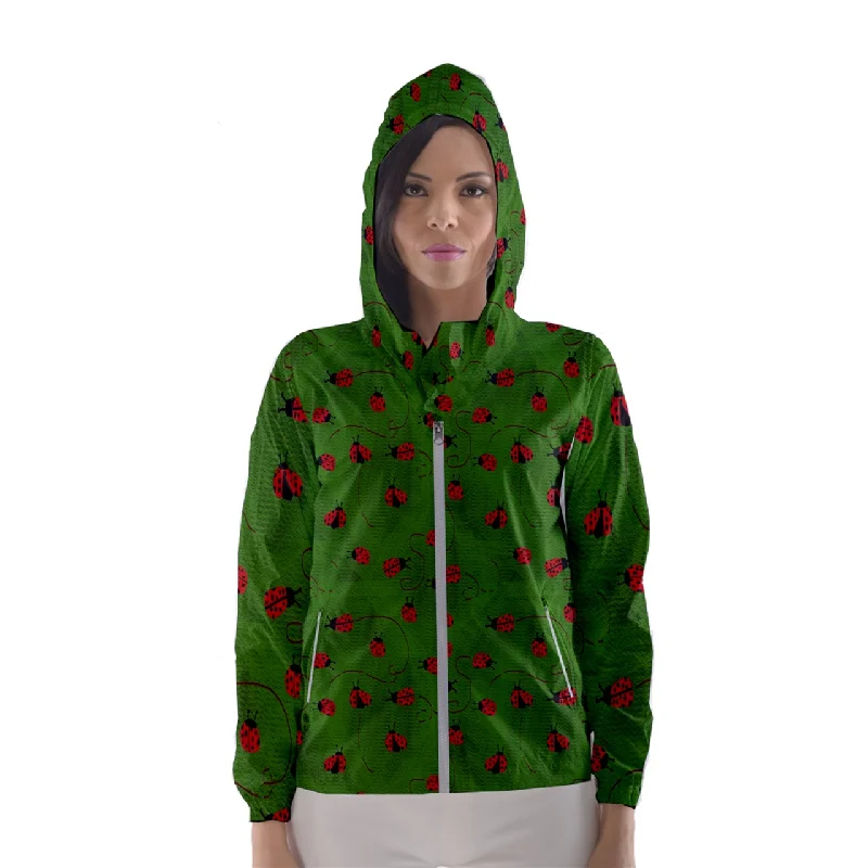 Ladybugs  Women's Hooded Windbreaker Hoodie with Hem Contrast Bold Stylish