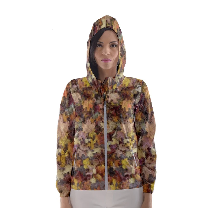 Late October Leaves Light Women's Hooded Windbreaker Zip Hoodie Drawstring Kangaroo Pocket Late October Leaves Light Women's Hooded Windbreaker Zip Hoodie Drawstring Kangaroo Pocket