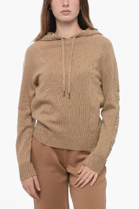 Max Mara Knitted Hoodie with Rhinestoned Logo Hoodie with Pattern Geometric Abstract Max Mara Knitted Hoodie with Rhinestoned Logo Hoodie with Pattern Geometric Abstract