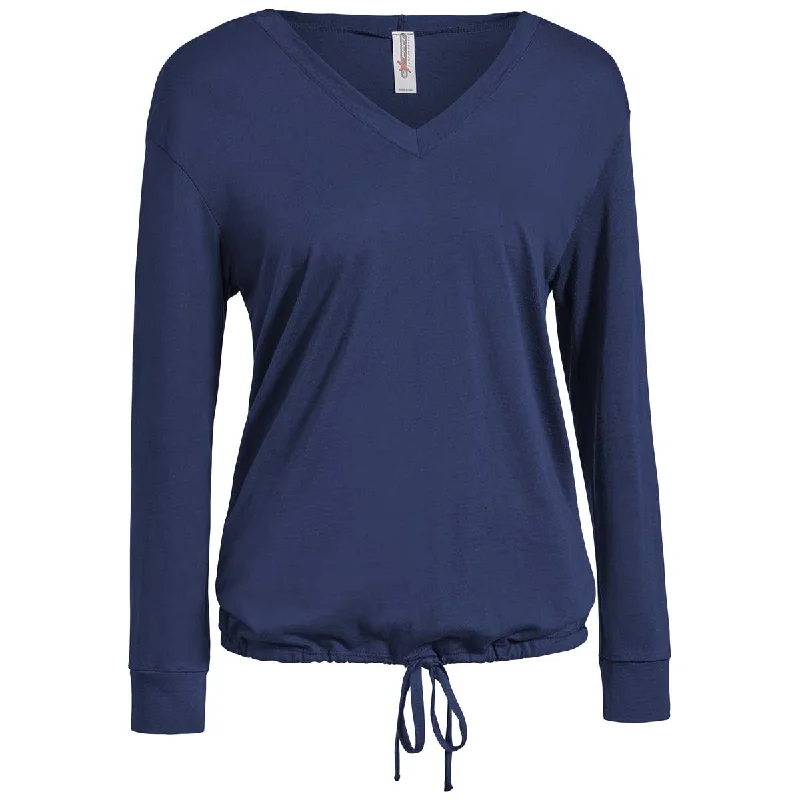 Expert Women's Navy American Moca V-Neck Hoodie Hoodie with Rolled Sleeves Casual Relaxed Expert Women's Navy American Moca V-Neck Hoodie Hoodie with Rolled Sleeves Casual Relaxed
