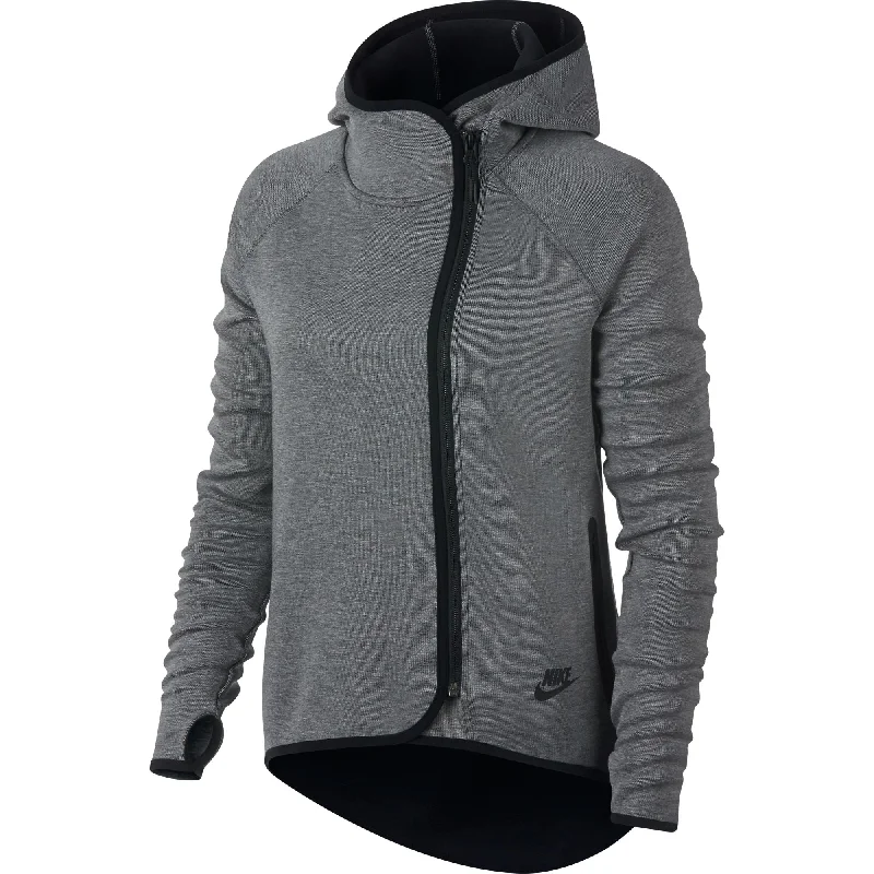 Nike Sportswear Tech Fleece Women's Full Zip Cape Hoodie Carbon Heather-Black Hoodie with Raw Hem Edgy Unfinished Nike Sportswear Tech Fleece Women's Full Zip Cape Hoodie Carbon Heather-Black Hoodie with Raw Hem Edgy Unfinished