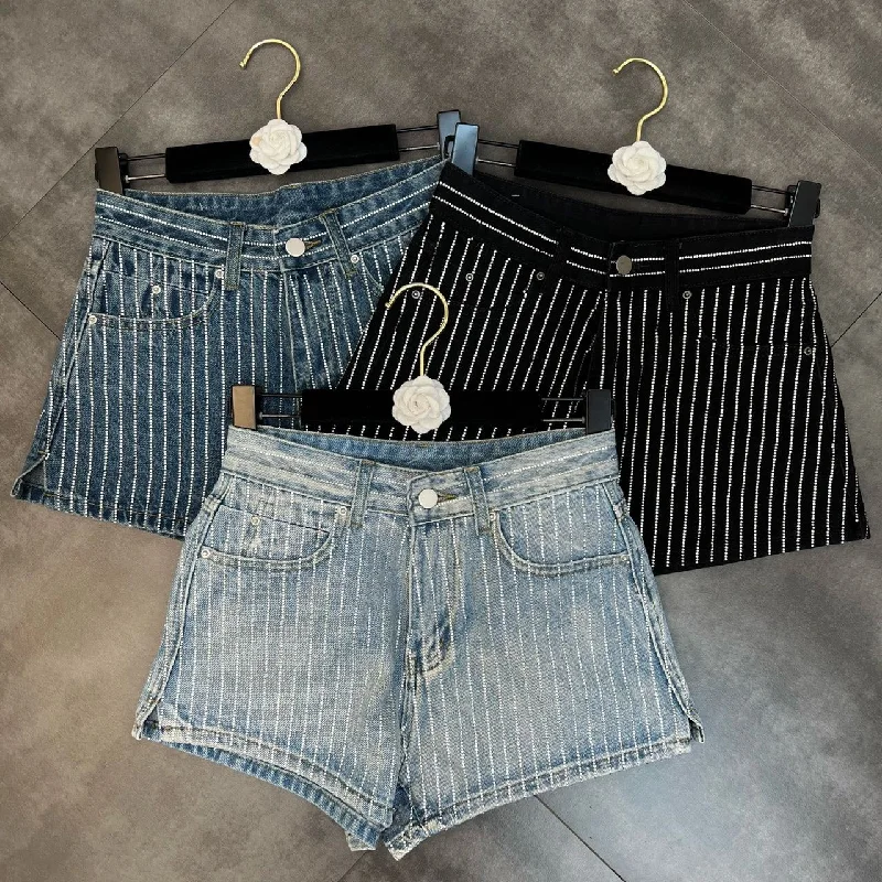 OUDINA Hot Selling Cool Girl Bling Shiny Denim Shorts Ladies Women Diamond Jean Shorts Stylish High-Waisted Denim OUDINA Hot Selling Cool Girl Bling Shiny Denim Shorts Ladies Women Diamond Jean Shorts Stylish High-Waisted Denim