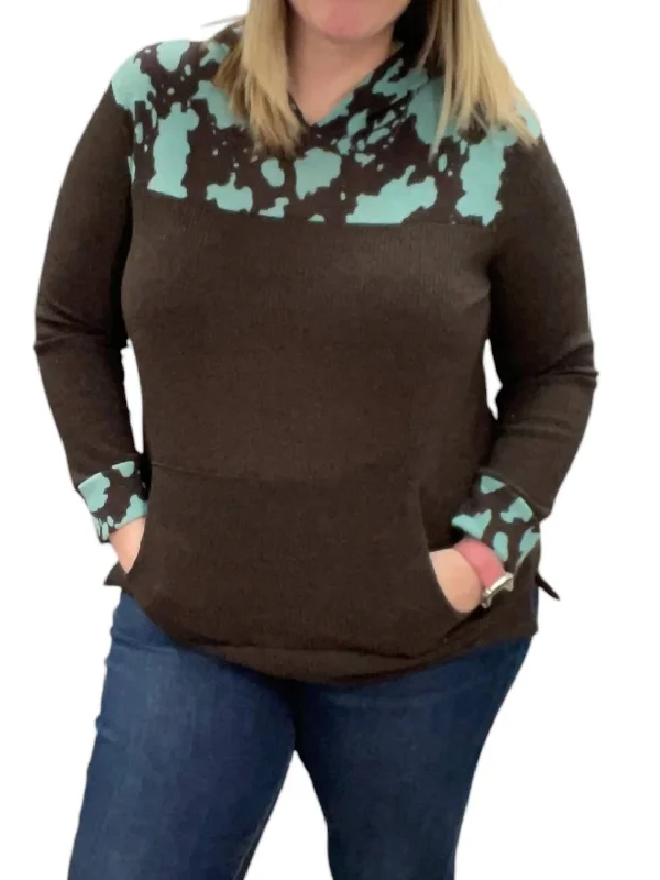 Paint Splatter Hoodie In Brown/mint Hoodie with High Neck Warm Protective