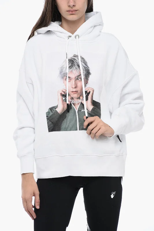 Palm Angels DAVID SIMS Brushed Cotton Printed Hoodie Hoodie with Patch Decorative Personalized Palm Angels DAVID SIMS Brushed Cotton Printed Hoodie Hoodie with Patch Decorative Personalized
