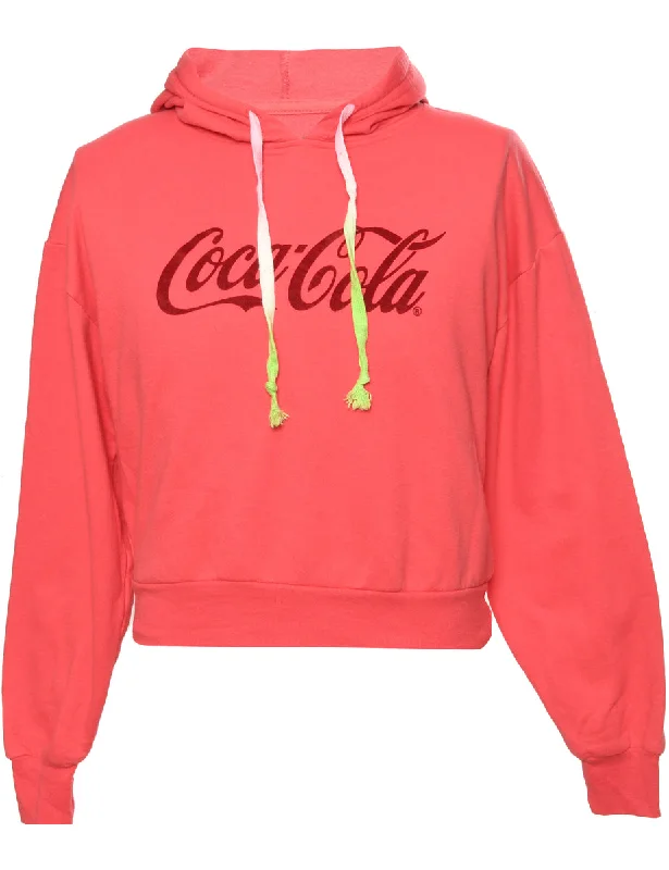 Pink Cocacola Printed Hoodie - M Zip Hoodie Drawstring Kangaroo Pocket