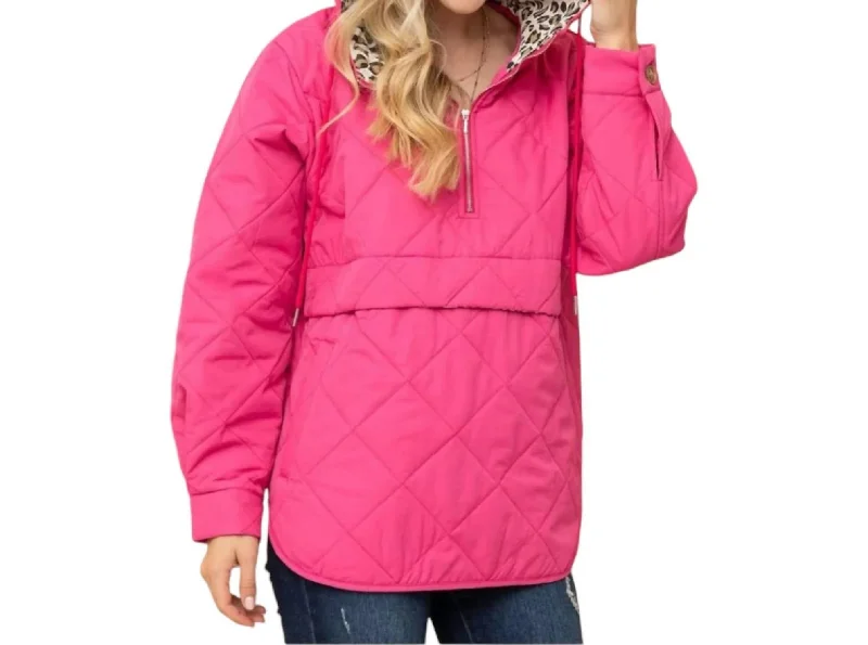 Quilted Half Zip Up Leopard Detailed Hoodie In Fuchsia Hoodie with Mesh Breathable Sporty Quilted Half Zip Up Leopard Detailed Hoodie In Fuchsia Hoodie with Mesh Breathable Sporty