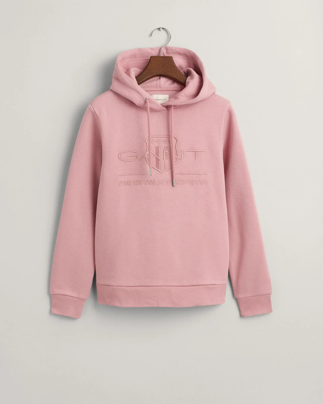 Tonal Archive Shield Hoodie - Faded Pink Melange Hoodie with Metallic Shiny Futuristic Tonal Archive Shield Hoodie - Faded Pink Melange Hoodie with Metallic Shiny Futuristic
